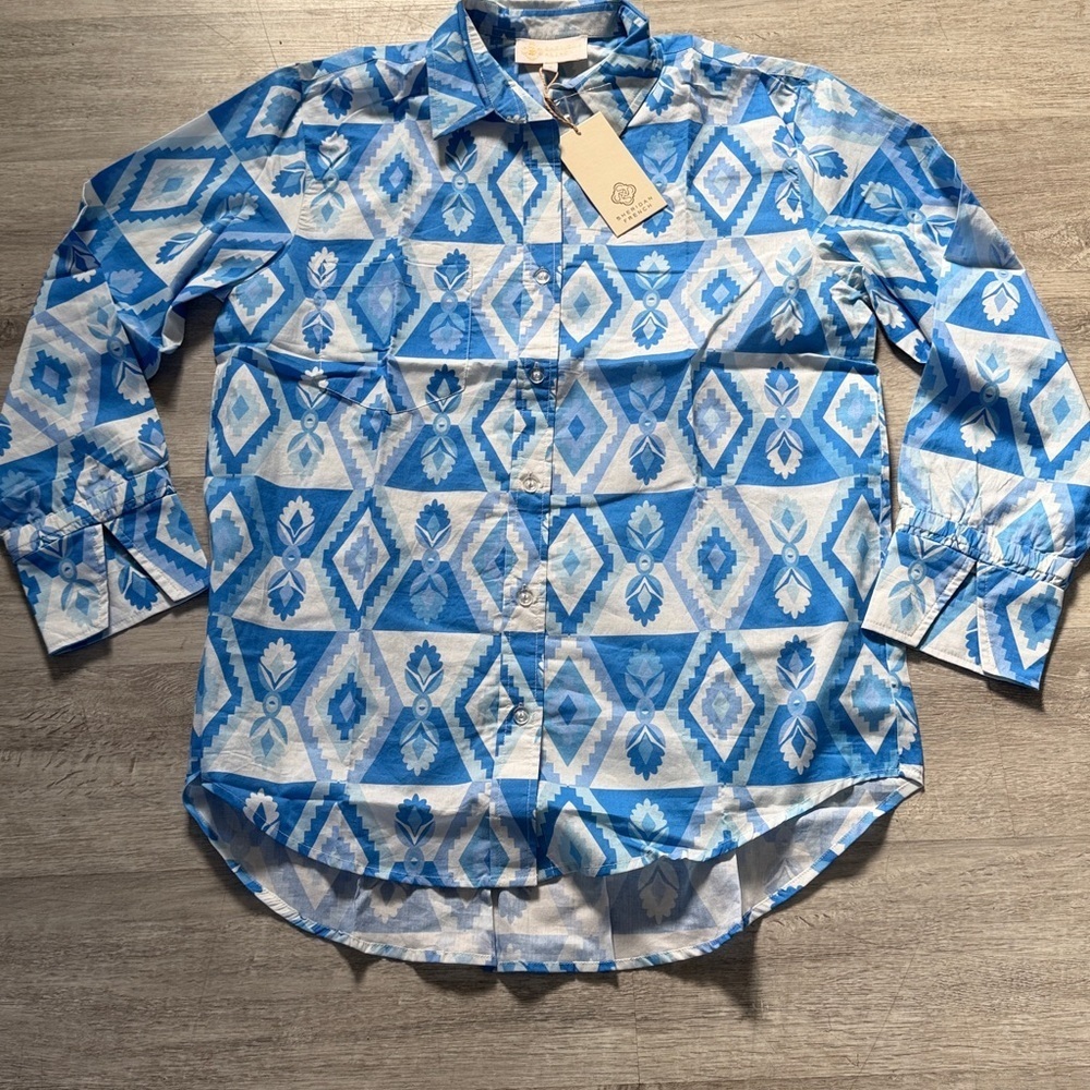 Sheridan French “Fern Blouse” – Size M – Colorful Geometric Triangle Top